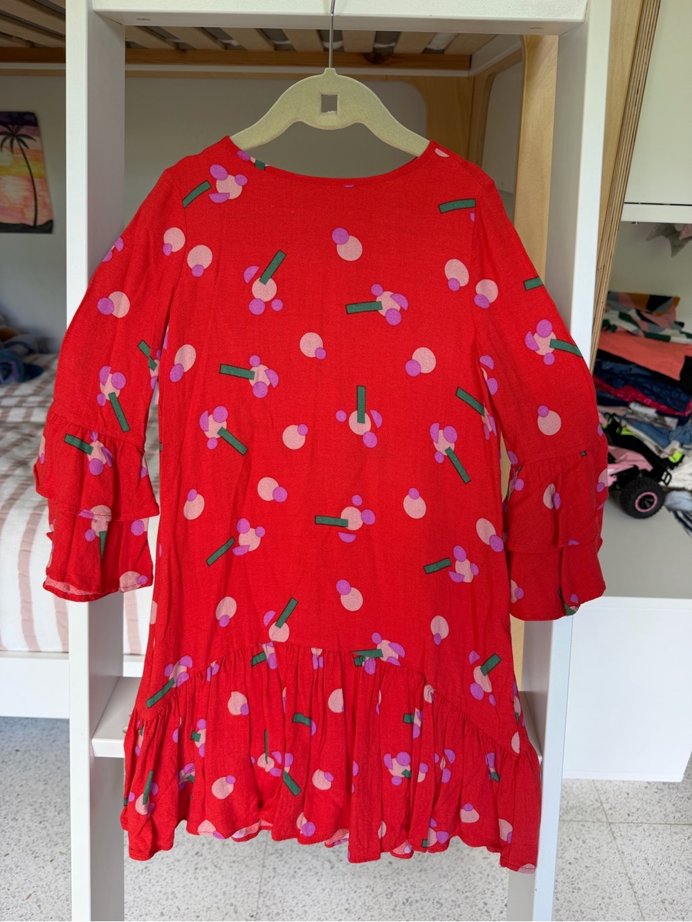 Stella McCartney Red Floral Cluster Ruffle Dress
